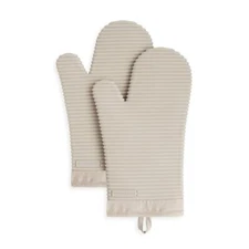 Ribbed Soft Silicone Oven Mitt Set 7"x13" Milkshake 2 Count