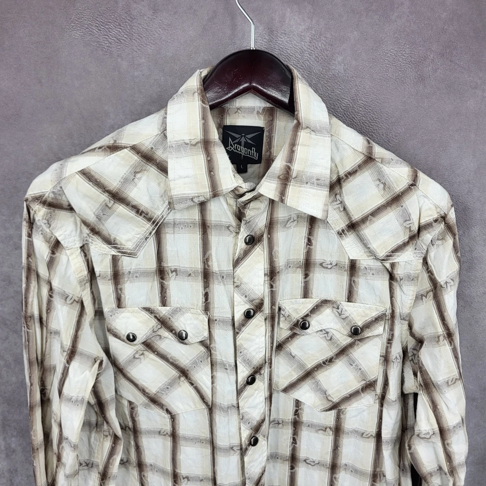 Camisa Western Libélula Para Hombres Grande A Cuadros Diente de Sierra Metal A Presión Vaquero Rodeo Foto 4 de 4