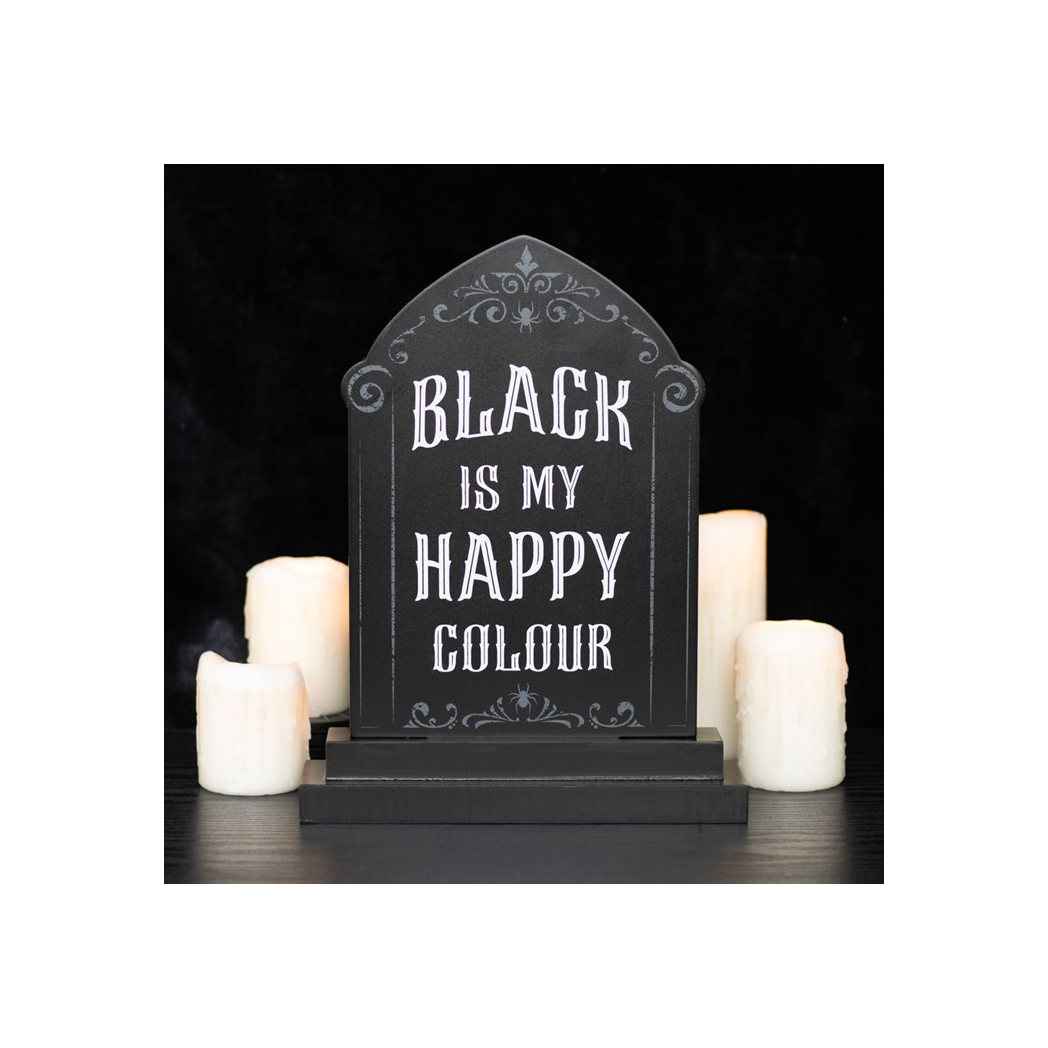 Gothic Tombstone Black is My Happy Colour Grave Sign Plaque Home Decor Halloween