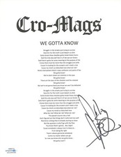 John Joseph Signed Autographed Cro-Mags We Gotta Know Song Lyric Sheet ACOA COA