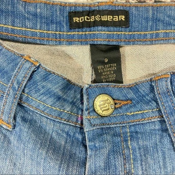 Женские джинсы Rocawear размер 9 синие ретро темные вареные расклешенные Y2K Rockstar - Изображение 2 из 4