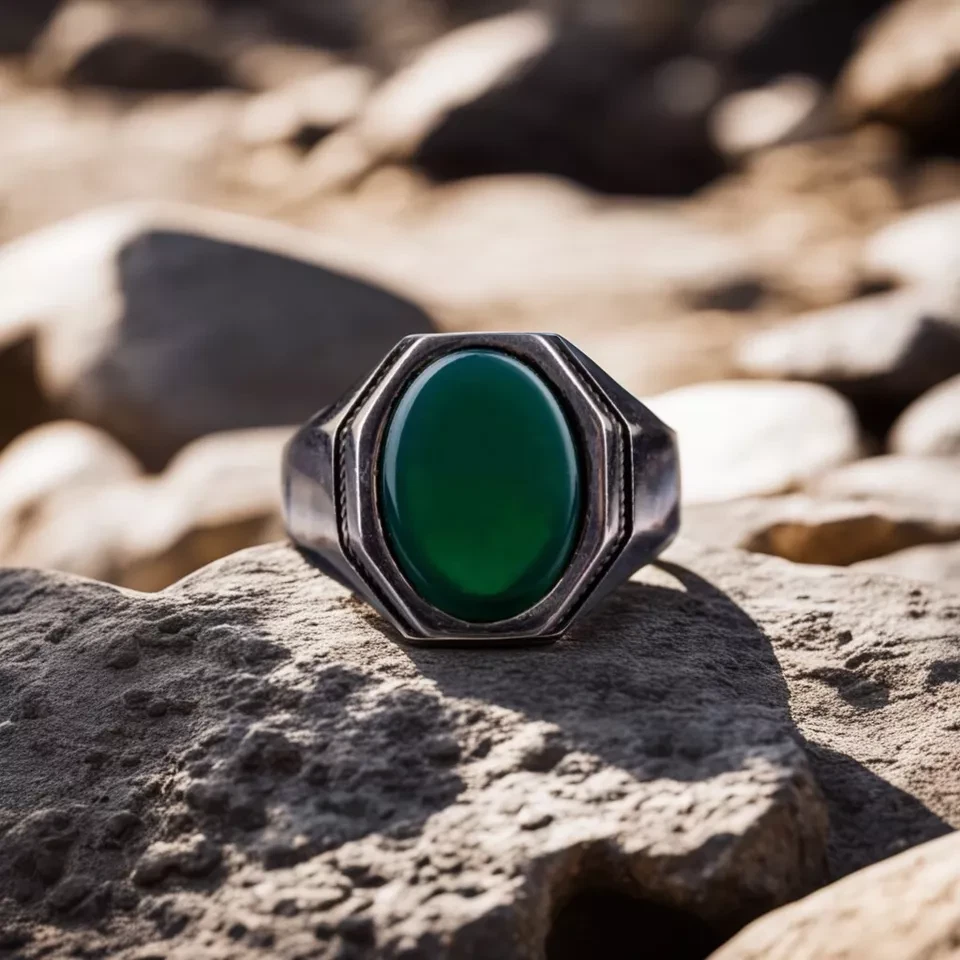 Anillo de plata 925 hecho a mano con sello de ónix verde natural para hombre joyería de piedras preciosas Foto 2 de 4