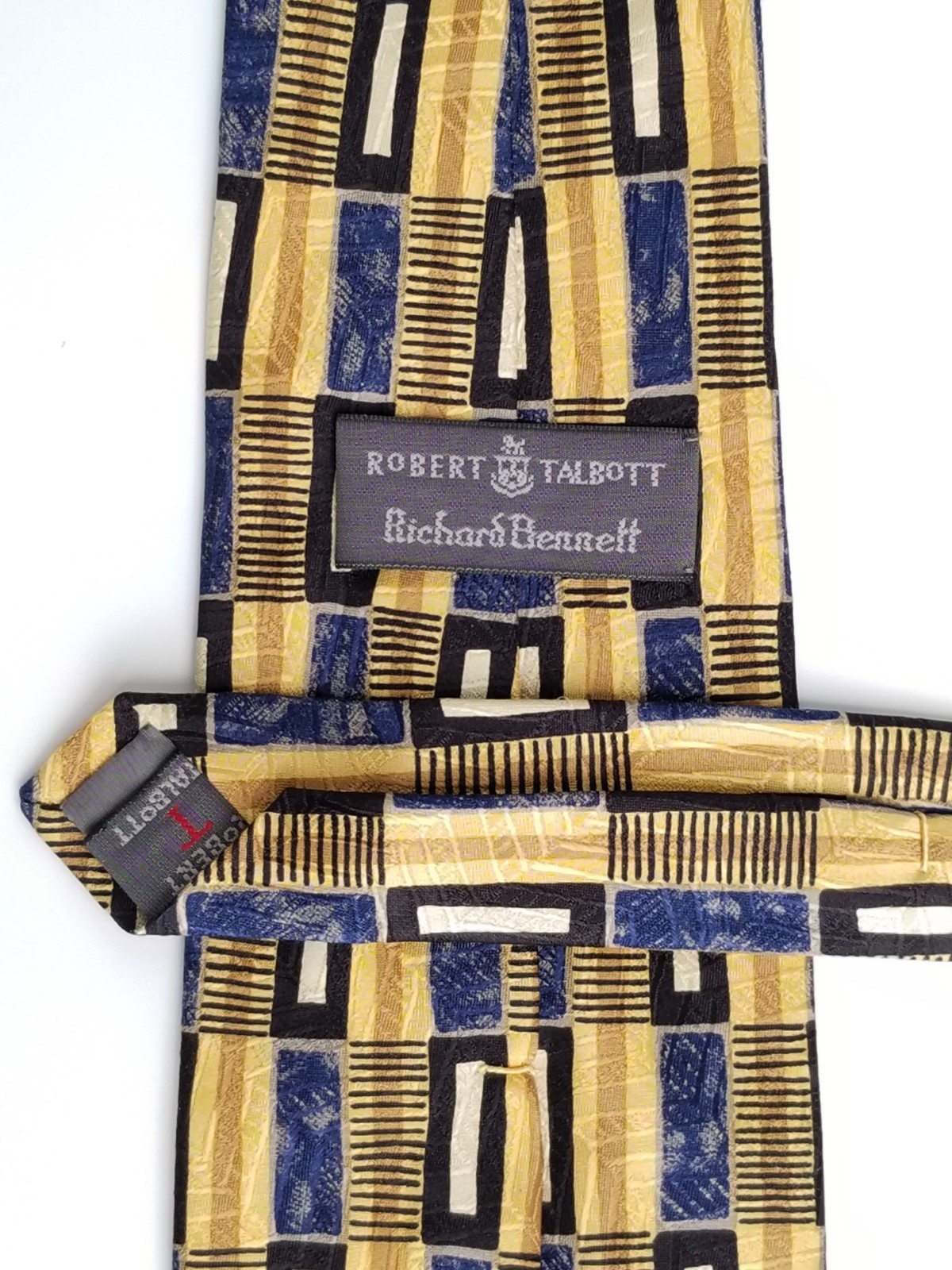 Robert Talbott Studio Blue Gold Black Geometric H… - image 5