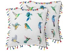 Image of Set of 2 Cushions Bird Motif 45 x 45 cm White MALLOW