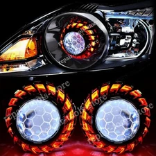 2.5'' Bixenon HID Projector Blue Honeycomb Lens Red LED COB Angel Eyes Headlight