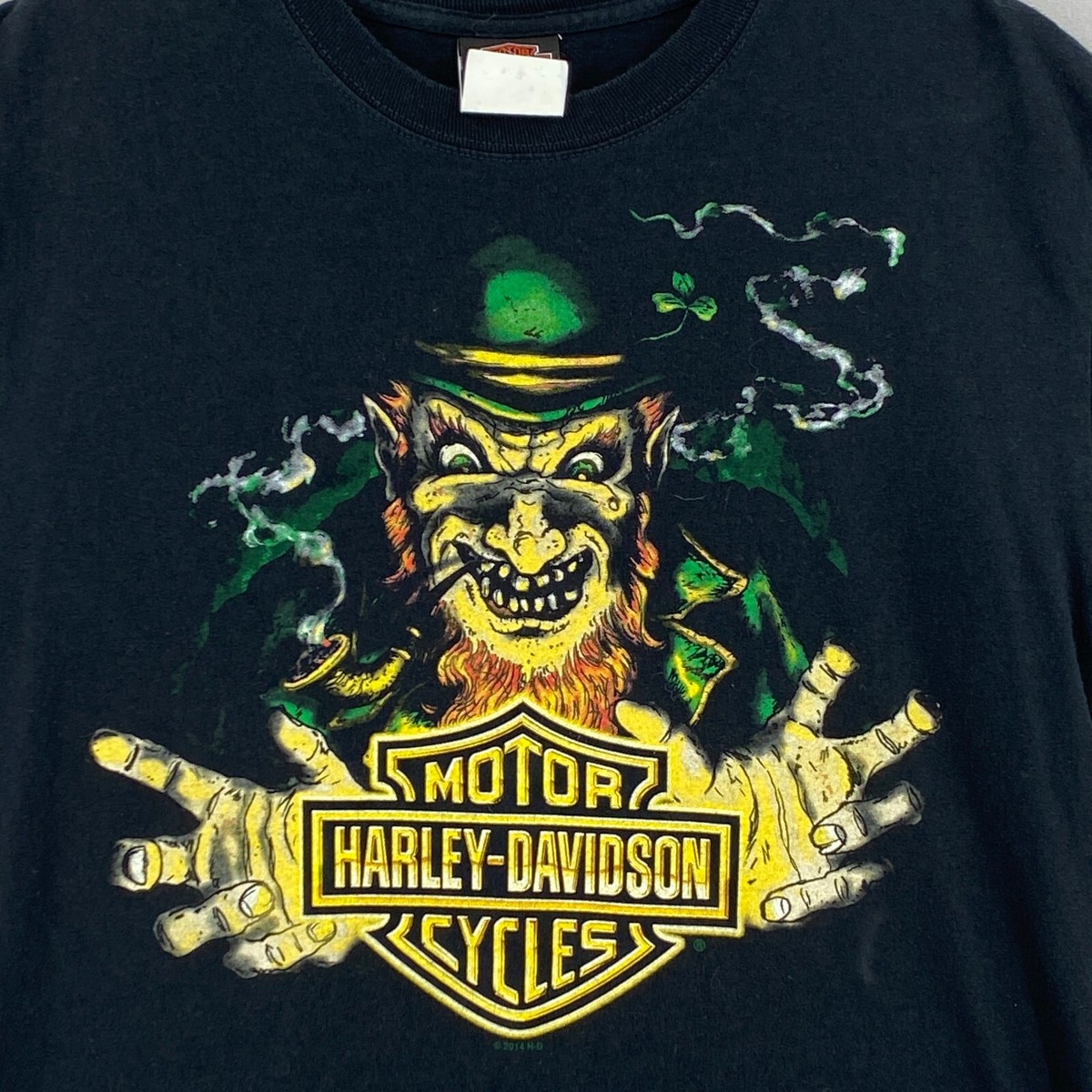 Harley-Davidson バイクレプラコーン TシャツダブリンL J25 Harley Davidson Leprechaun Tee Mens Medium Black Asheville
