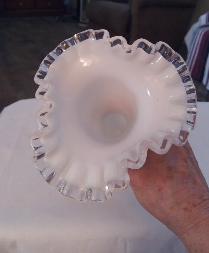Vintage Fenton White Milk Glass Vase Double Crimped Ruffled Edge 8