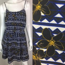 $98 J. Crew Women's 4 Navy Blue Floral Aztec Spaghetti Strap Mini Flare Dress