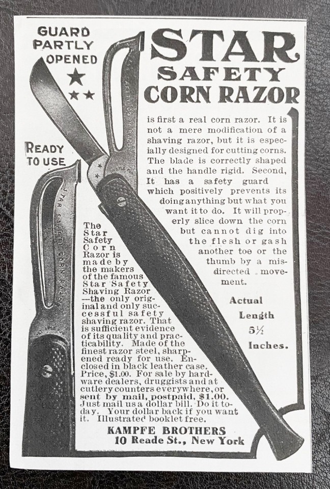 RARE!1906 Kampfe Brothers Print Ad~Antique STAR SAFETY CORN RAZOR Great ...