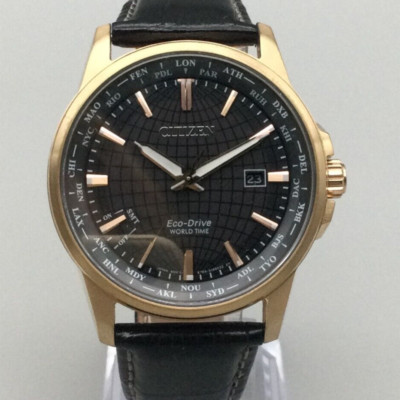 Citizen Eco-Drive World Time Watch Men 42mm Gold Tone E784