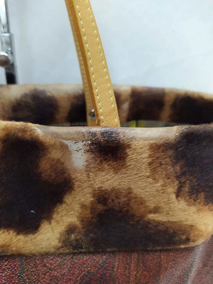 ETRO Milano Multicolor Leather Trim Paisley-Print Fur Detail Tote Bag - Image 2 of 4