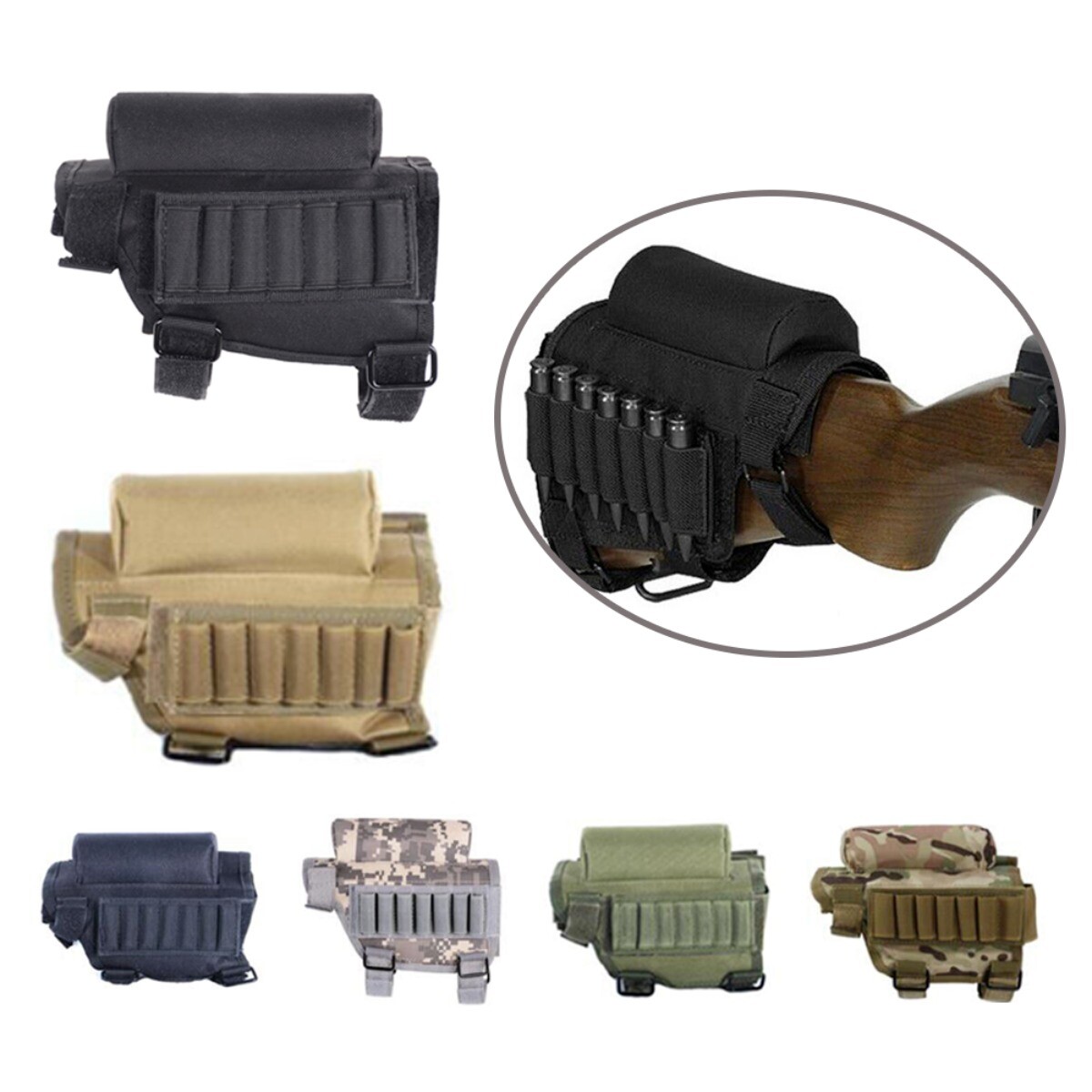 Hunting Shooting Tactical Cheek Rest Pad Ammo Pouch with 7 Shells Holder