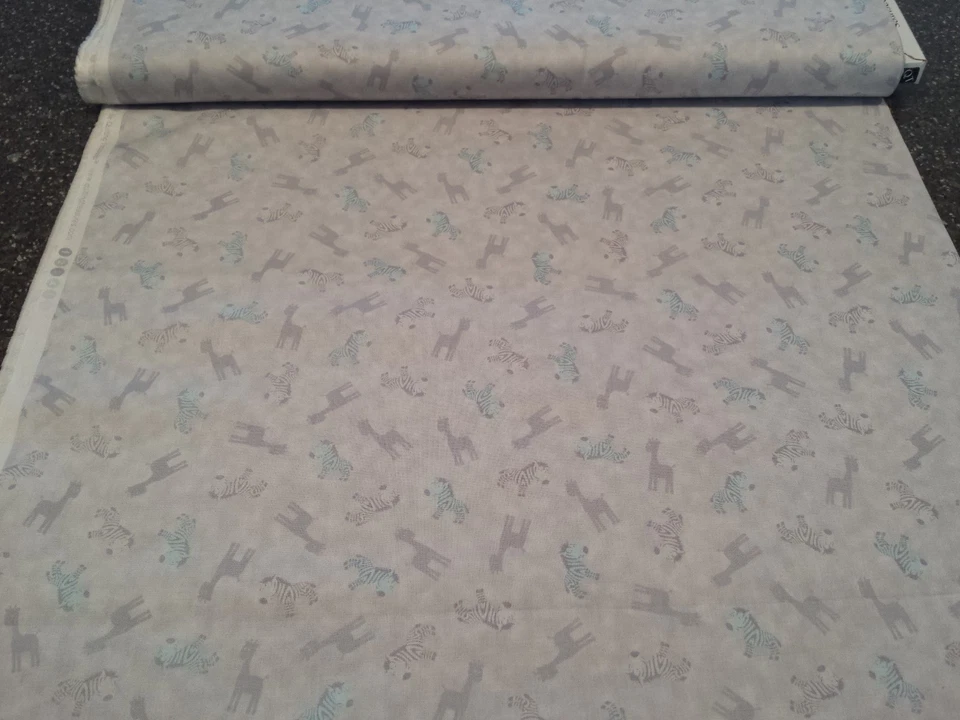 19" Special Delivery Studio 8 Quilting Treasures Aqua on Gray Zebra Giraffe - Image 3 of 3