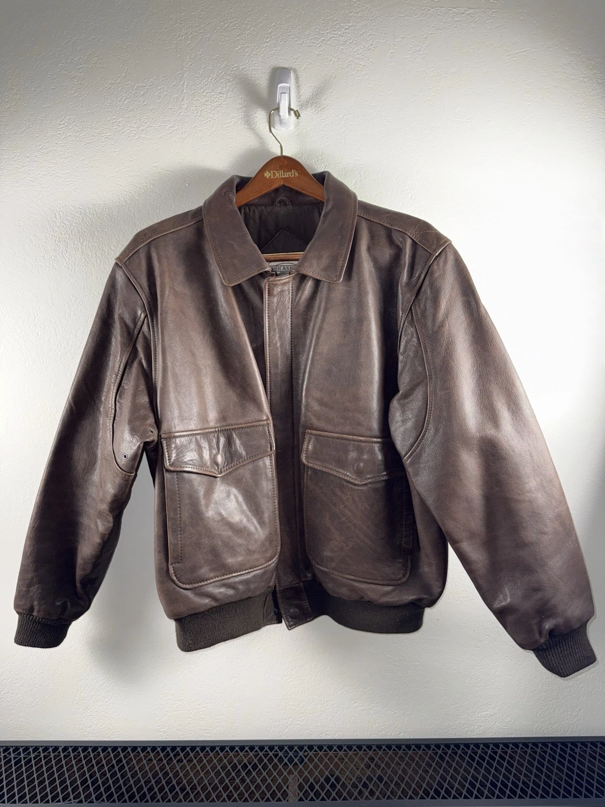 Vintage John Ashford Bomber Jacket XL Mens Brown Leather Lined Casual A2 Flight
