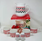 Vintage Coca-cola 7pc Checkered Pitcher Mug Salt Pepper Set  96 Gibson Ceramic