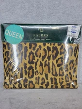 Vintage Ralph Lauren Queen Flat Sheet Aragon Leopard Print Cotton 60"x80”