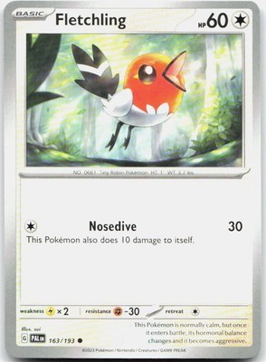Fletchling 163/193 Common Paldea Evolved Pokemon Near Mint