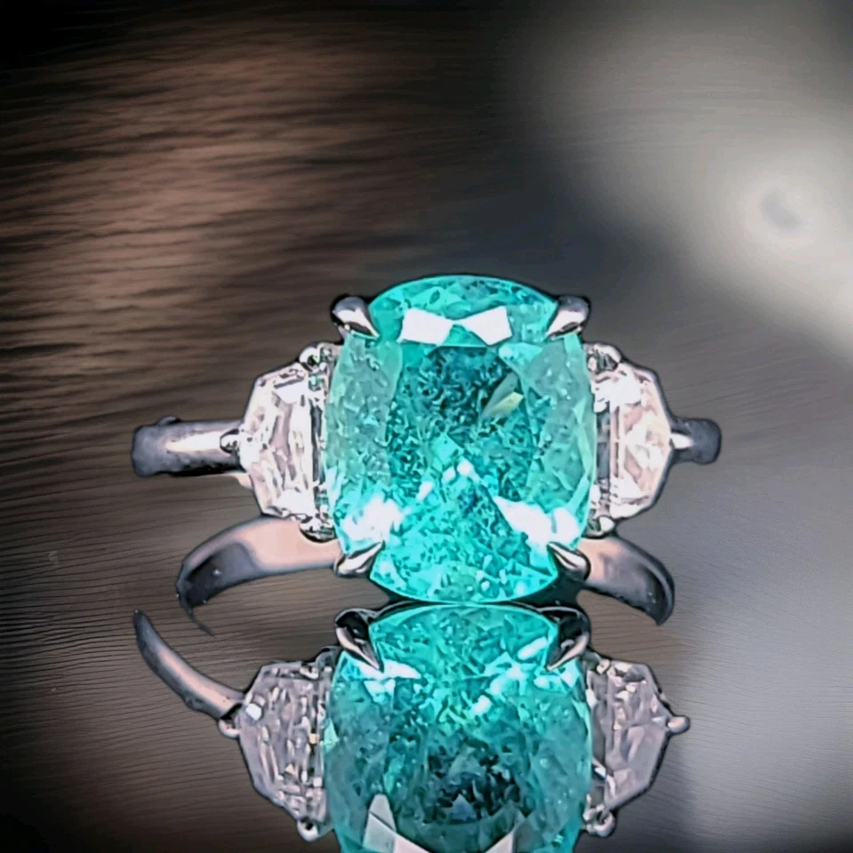 Vintage Platin Verlobungsring 2,95ct. Natürlicher Paraiba Turmalin Brasilien AGL 