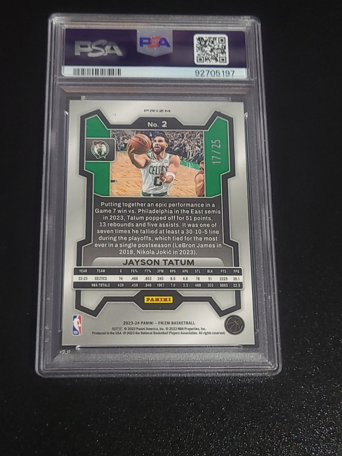 2023 Prizm Jayson Tatum #2 Green pulsar #/25   PSA 10 view 5