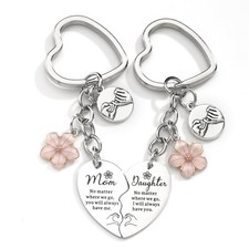 Mother Daughter Matching Keychain - 2 Piece Metal Heart Keychain, Charm for B