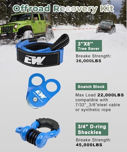 NIXFACE Offroad Recovery Kit - 10-Ton Snatch Block Pulley, 3" x8'Tree Saver 