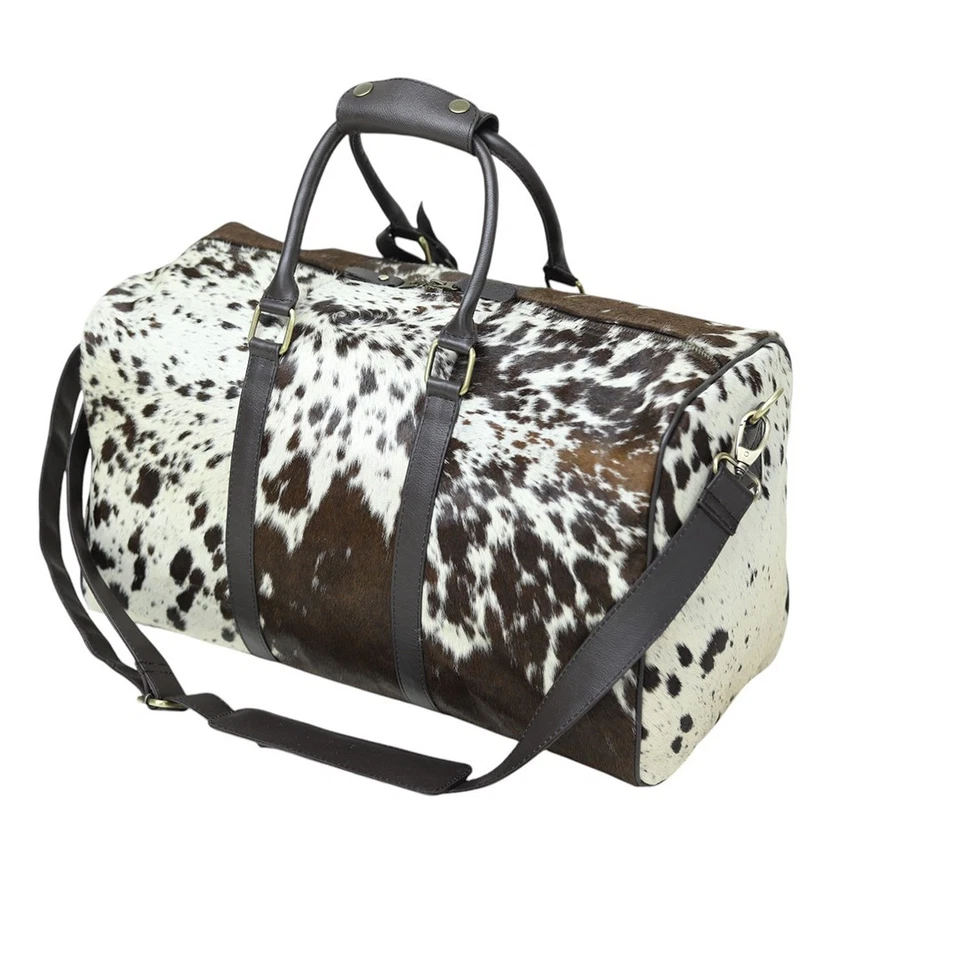 Real Cowhide Leather Hairon Travel Bag – Large Duffle Weekender Carry On – Handm - Image 2 of 4