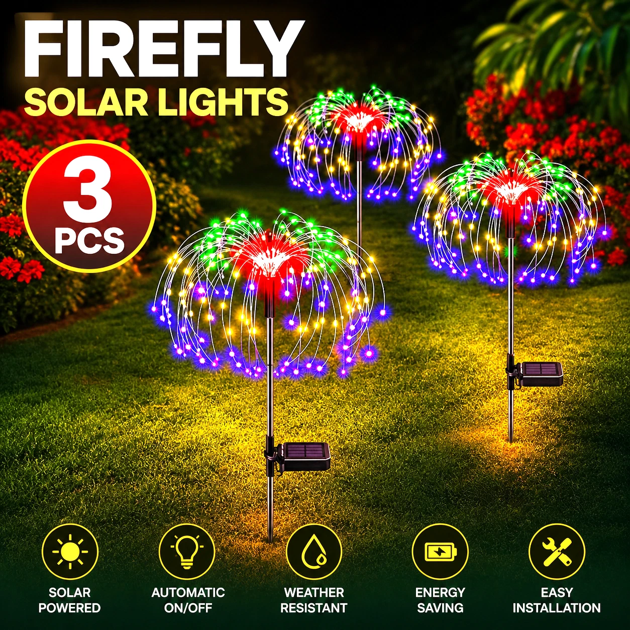 3Pcs Solar Firework Lights Outdoor Garden 60LED Waterproof Colorful Lawn Decor
Opens in a new window