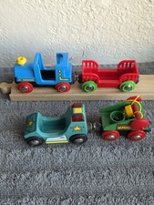 Vintage Brio Plastic And Wooden Train Cars 5 Piece Lot EUC
