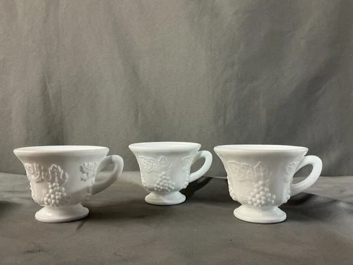 Vintage Colony Harvest White Milk Glass Footed Snack Cup 2 7/8 Set of 3