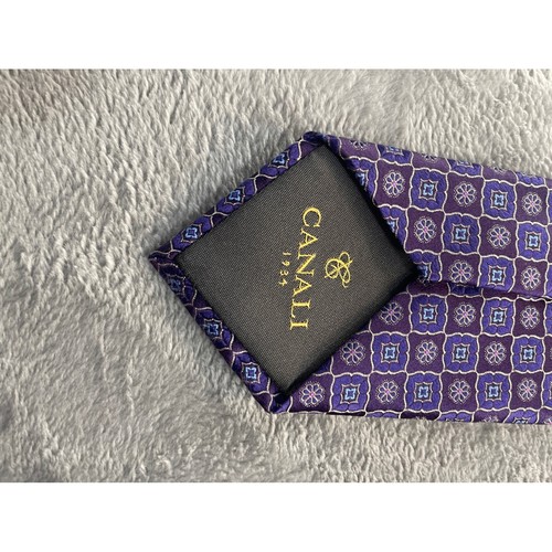 Canali 1934 Silk Necktie Mens Purple Medallion Italy Business Formal Career - Picture 4 of 10