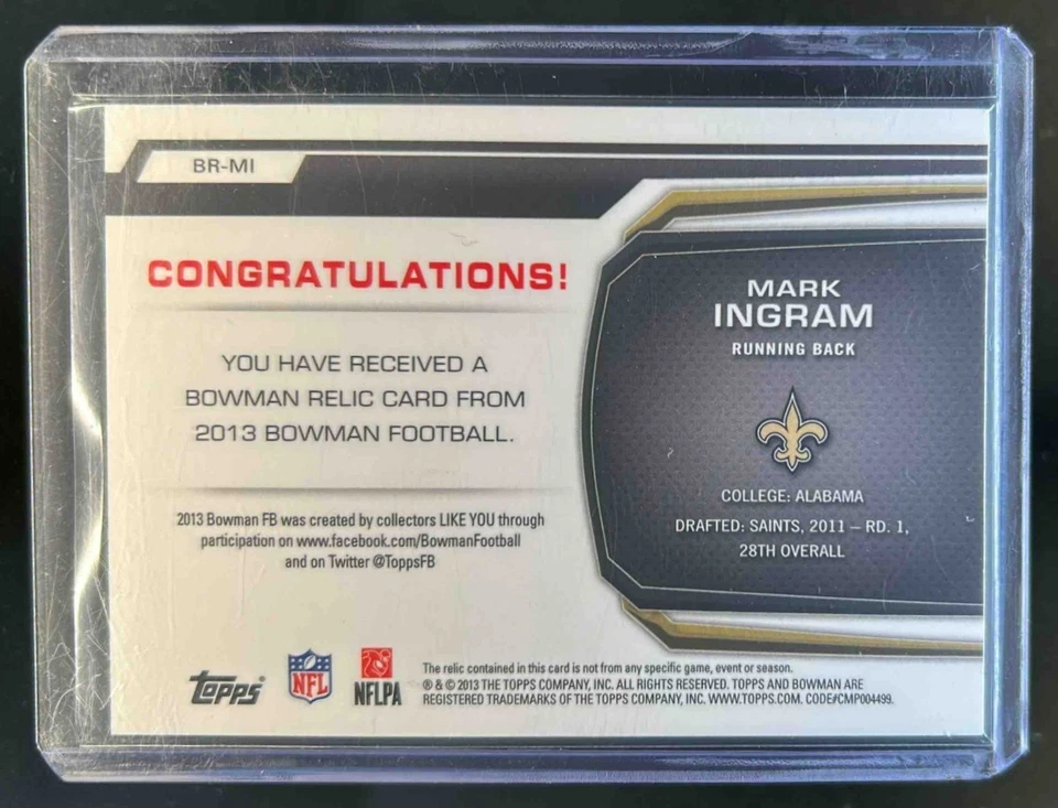 2013 Bowman Mark Ingram Jersey #BR-MI Saints - Image 2 of 2