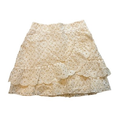 NWT Sezane Jupe Courte Corina Eyelet Cotton French Mini Skirt SZ M/6-EU-38 Cream