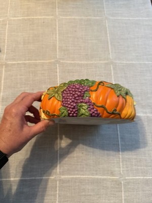 Partylite Harvest Pumpkin & Grapes Ceramic Candle Holder Bowl P7409