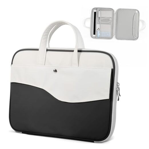Laptop Sleeve Case, TSA Waterproof PU Leather Computer 14 Inch Balck White