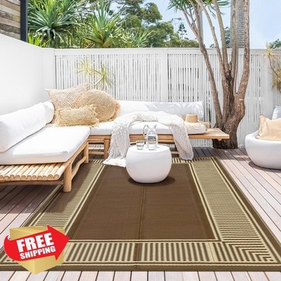 GarveeHome Outdoor Rug 9x18 Line Brown