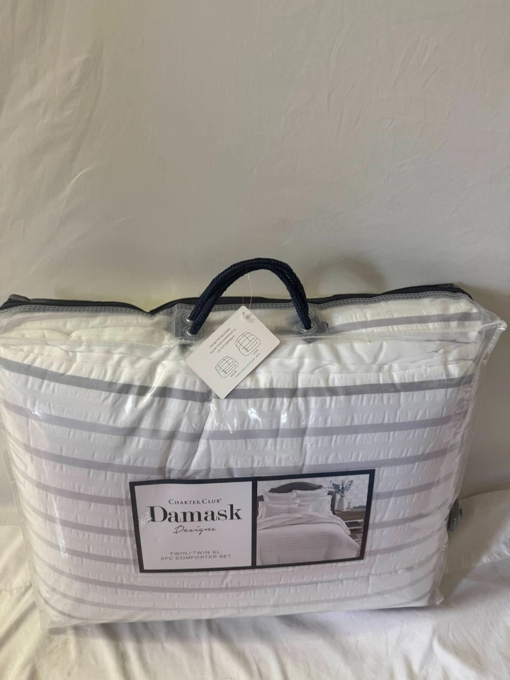 $320 Charter Club Damask Design Seersucker Ombre Stripe Twin Comforter Set 2 PC - Image 2 of 4