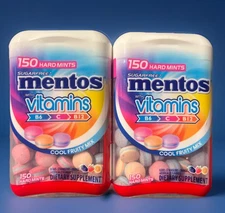 (2) Mentos Vitamins Cool Fruity Mix Hard Mints 150 Pieces Each. Exp 05/2026+