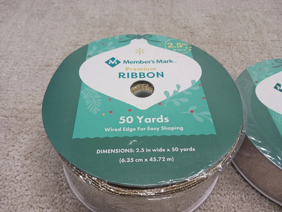 Lote de 2 2 2,5" e 1,5" x 50 jardas MEMBERS MARK Premium fita com fio borda dourada - Imagem 2 de 4