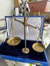 Balance trébuchet de précision en laiton avec poids, coffret bleu