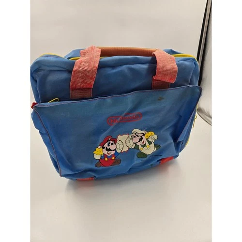 Vintage 1989 Nintendo Super Mario Bros Luigi Travel Bag Case Blue Red 80s NES