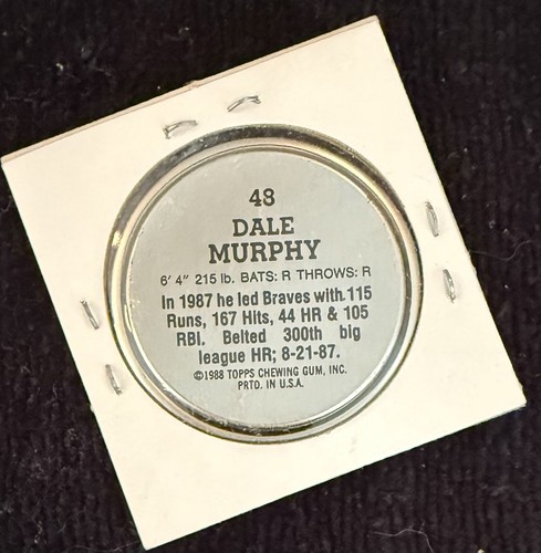 1988 Topps Coin #48 ⚾️ Dale Murphy ⚾️ Atlanta Braves - Picture 2 of 2