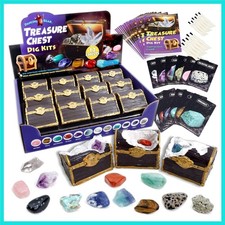 Treasure Chest Dig Kit Party Pack for 12 Kids, Excavate 12 Surprise Real Gems...