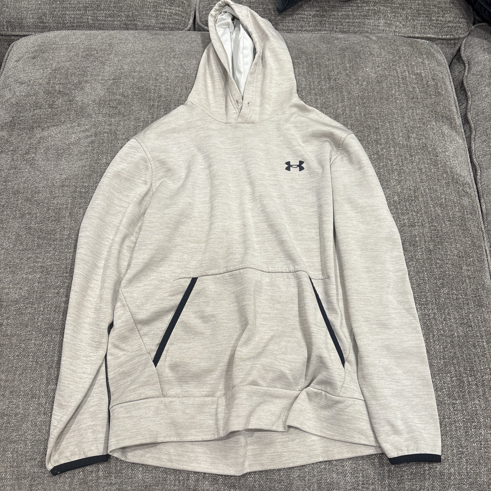 Mens Under Armour Hoodie Pullover Sweatshirt Loose Fit - Beige - Size Medium