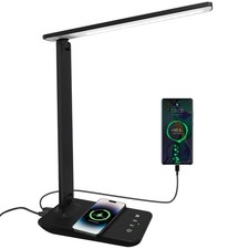 LED Desk Lamp with 15W Wireless Charger  USB Port, Dimmable Table Lamp with ...