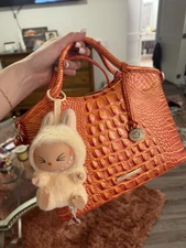 Brahmin Leather Handbag Orange Croc-Pattern Tote/Purse