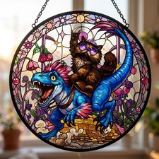 Fantasy Cat  Donut Stained Glass Suncatcher, Geek Window Hanging Gift