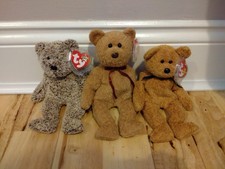 Ty Beanie Babies Bears X3 Fuzz, Harry And Curly, BNWT, Retired