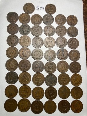 1888 INDIAN CENT ROLL #2, 50 nice condition coins, 137 year old coins