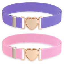 Kids Elastic Belt for Girls, 2PCS Adjustable Toddler Stretch Belts Pink, Purple