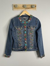 Berek Women's PS Embellished Blue Denim Multi Color Gem Jeans Jacket